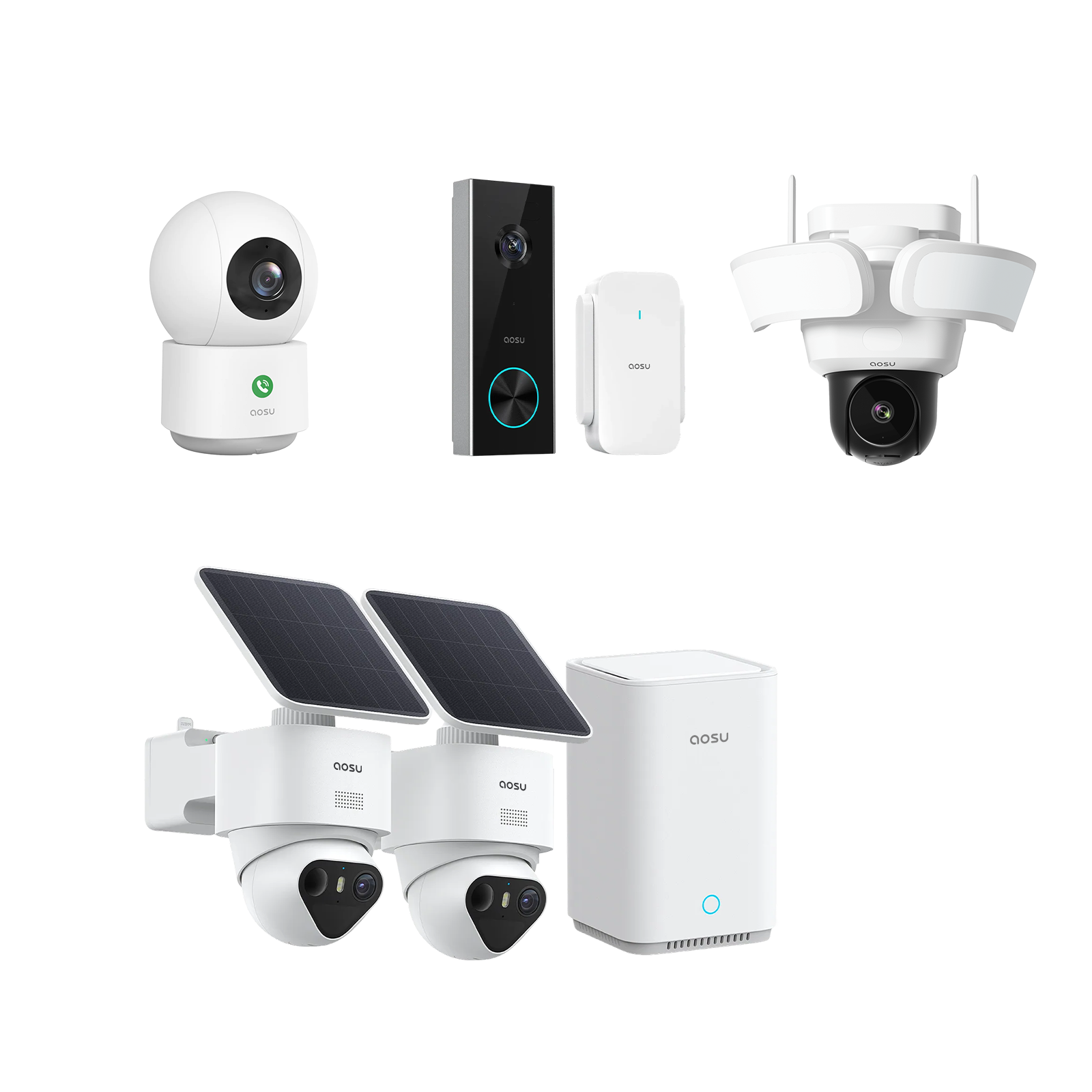 SolarCam T2 Ultra (New aosuBase System) + Video Doorbell Pro + Floodlight Cam Pro + IndoorCam P1 Pro
