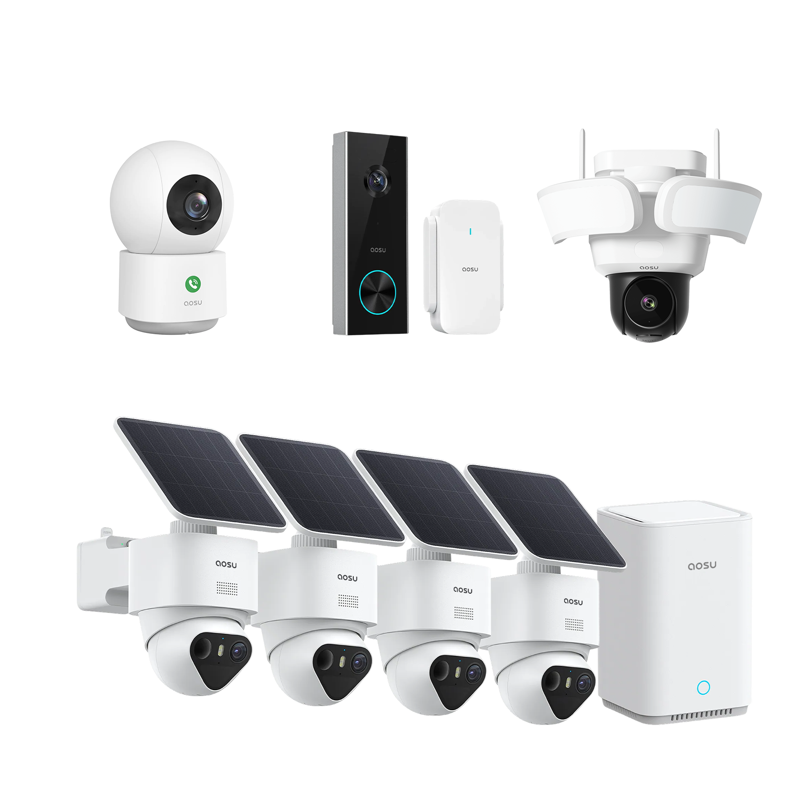 SolarCam T2 Ultra (New aosuBase System) + Video Doorbell Pro + Floodlight Cam Pro + IndoorCam P1 Pro