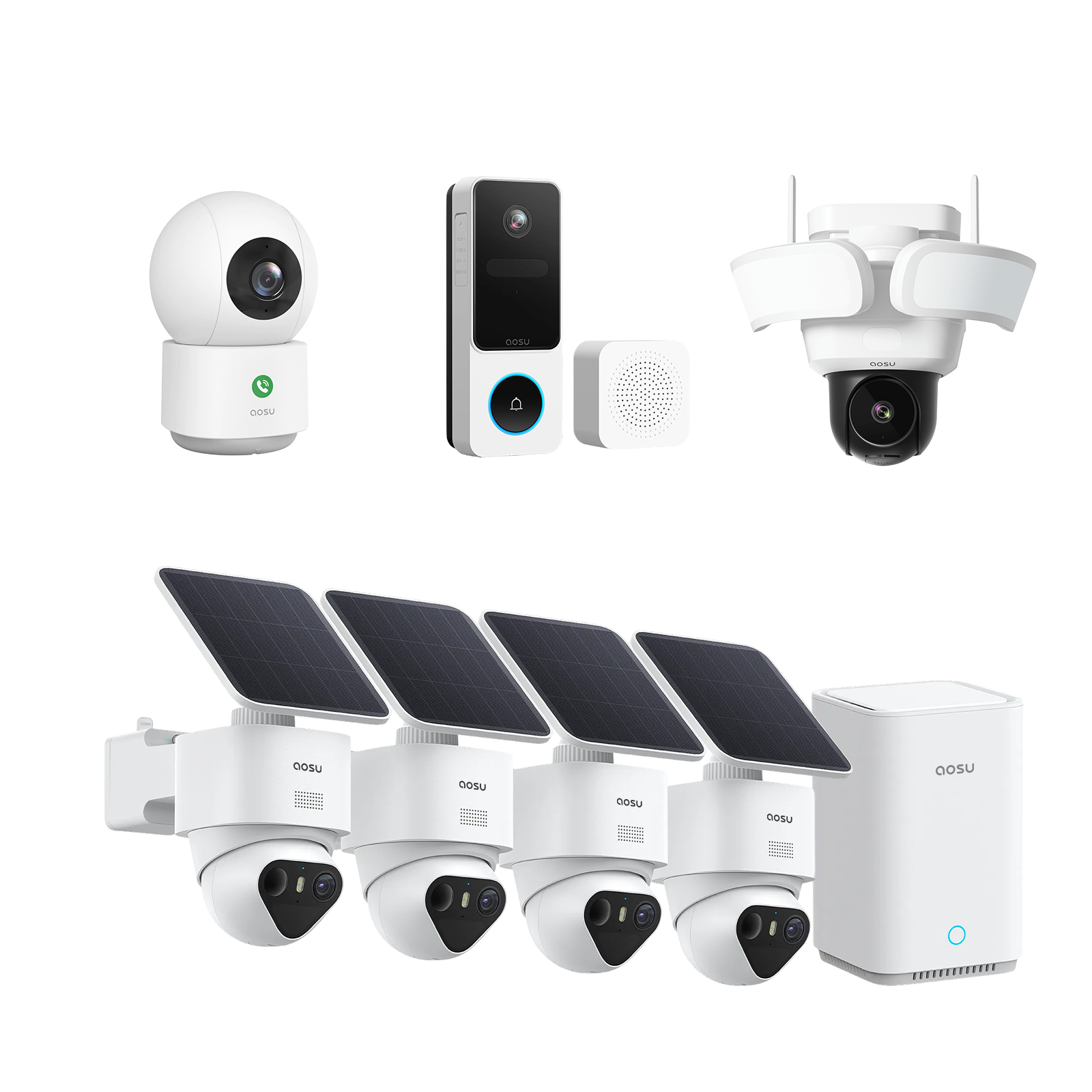SolarCam T2 Ultra (New aosuBase System) + Video Doorbell SE + Floodlight Cam Pro + IndoorCam P1 Pro