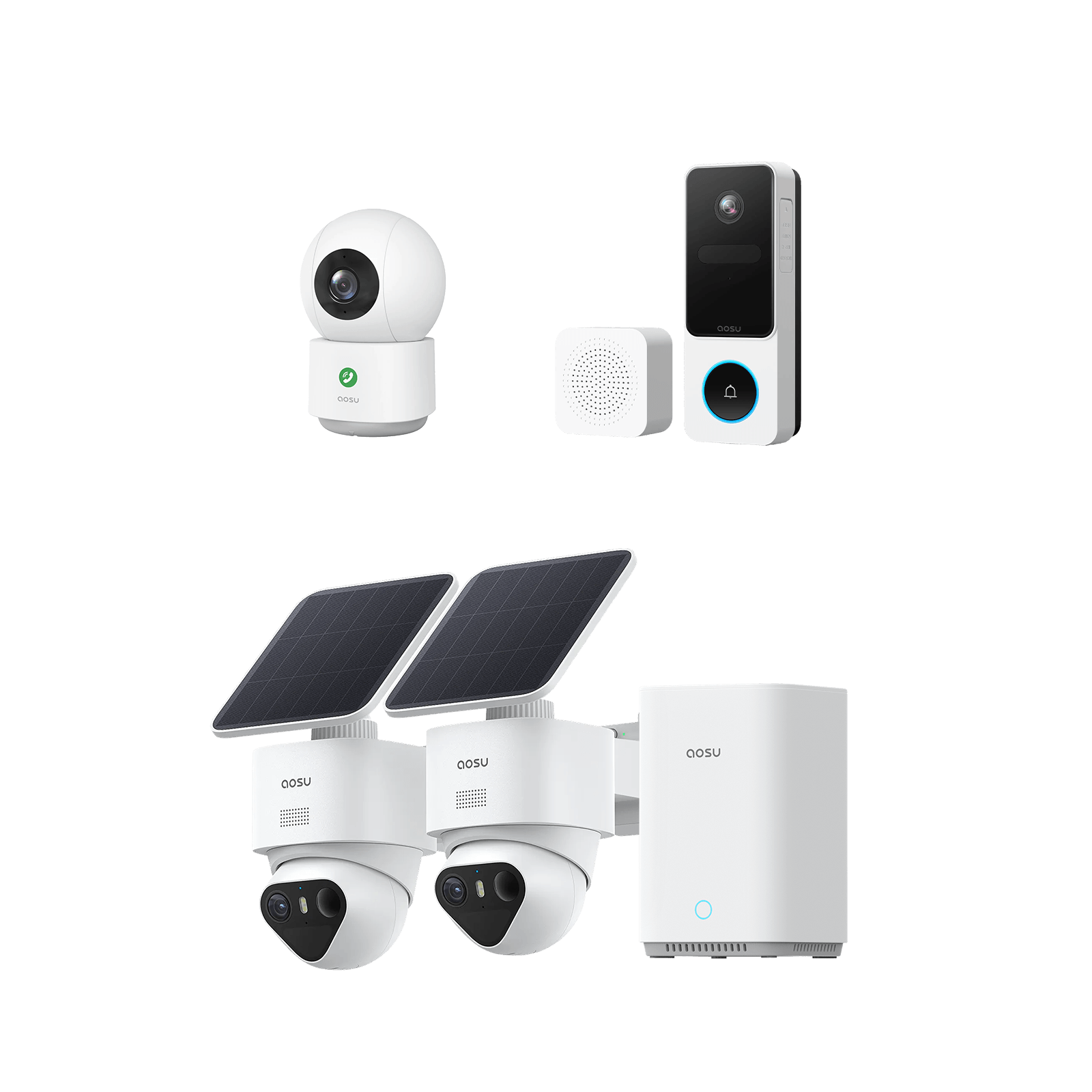 SolarCam T2 Ultra System (Gen.2 aosuBase) + Video Doorbell SE + IndoorCam P1 Pro