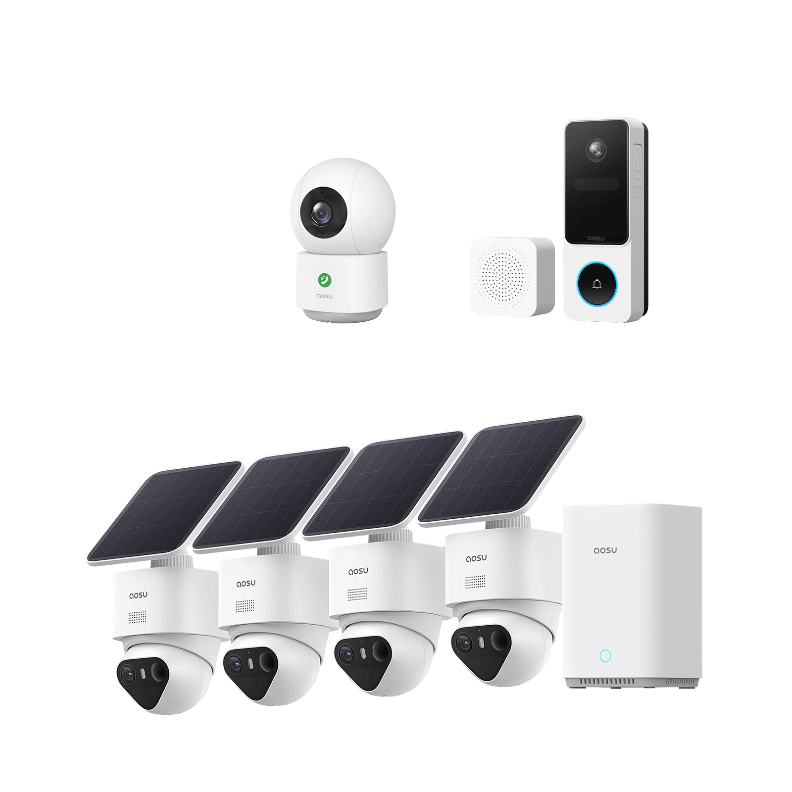SolarCam T2 Ultra System (Gen.2 aosuBase) + Video Doorbell SE + IndoorCam P1 Pro
