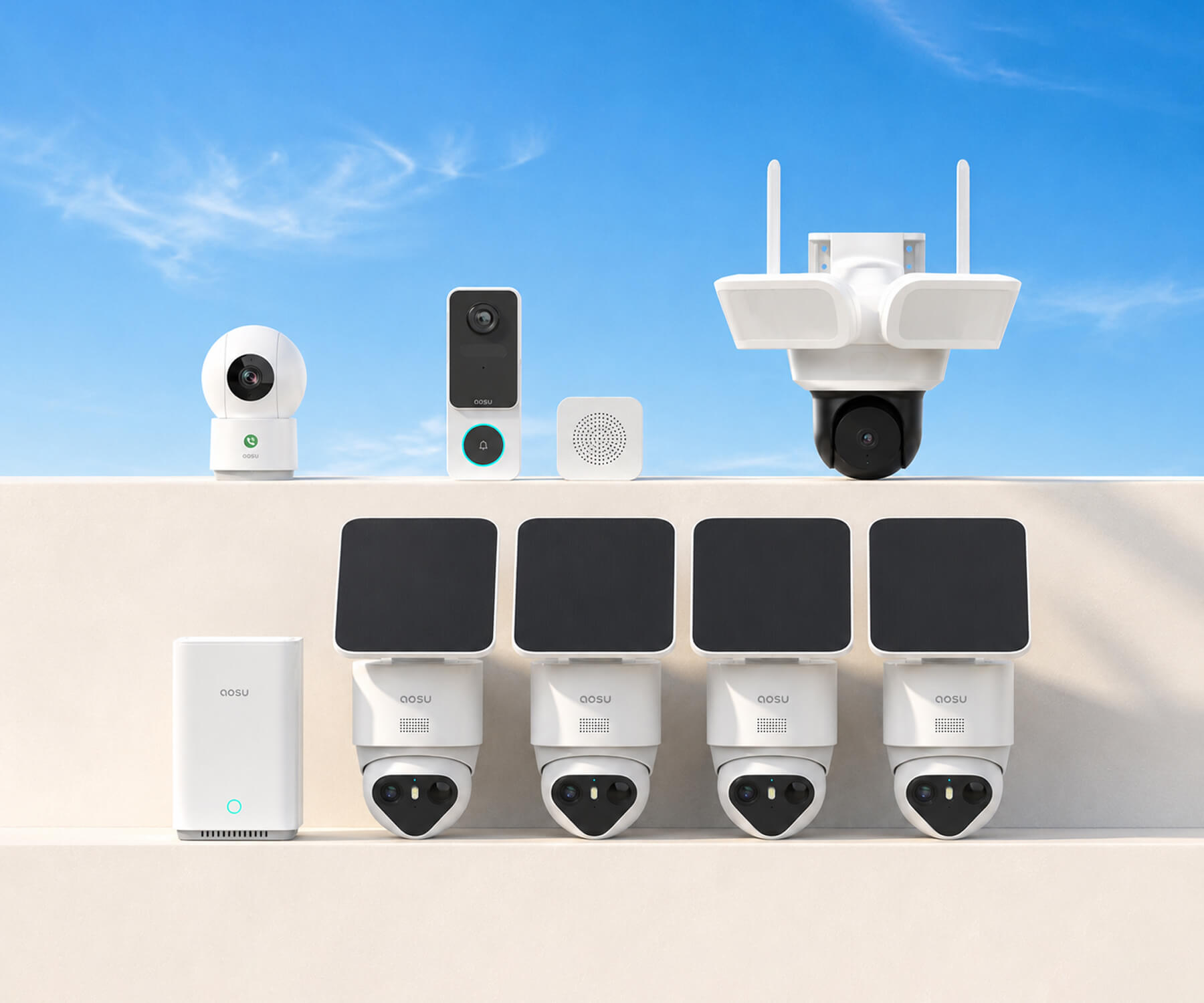 SolarCam T2 Ultra (New aosuBase System) + Video Doorbell SE + Floodlight Cam Pro + IndoorCam P1 Pro