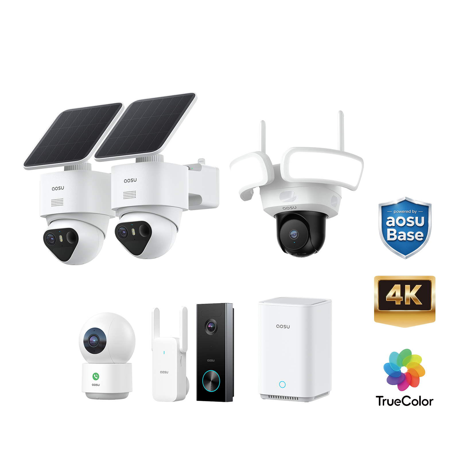SolarCam T2 Ultra (New aosuBase System) + Video Doorbell Pro + Floodlight Cam Pro + IndoorCam P1 Pro