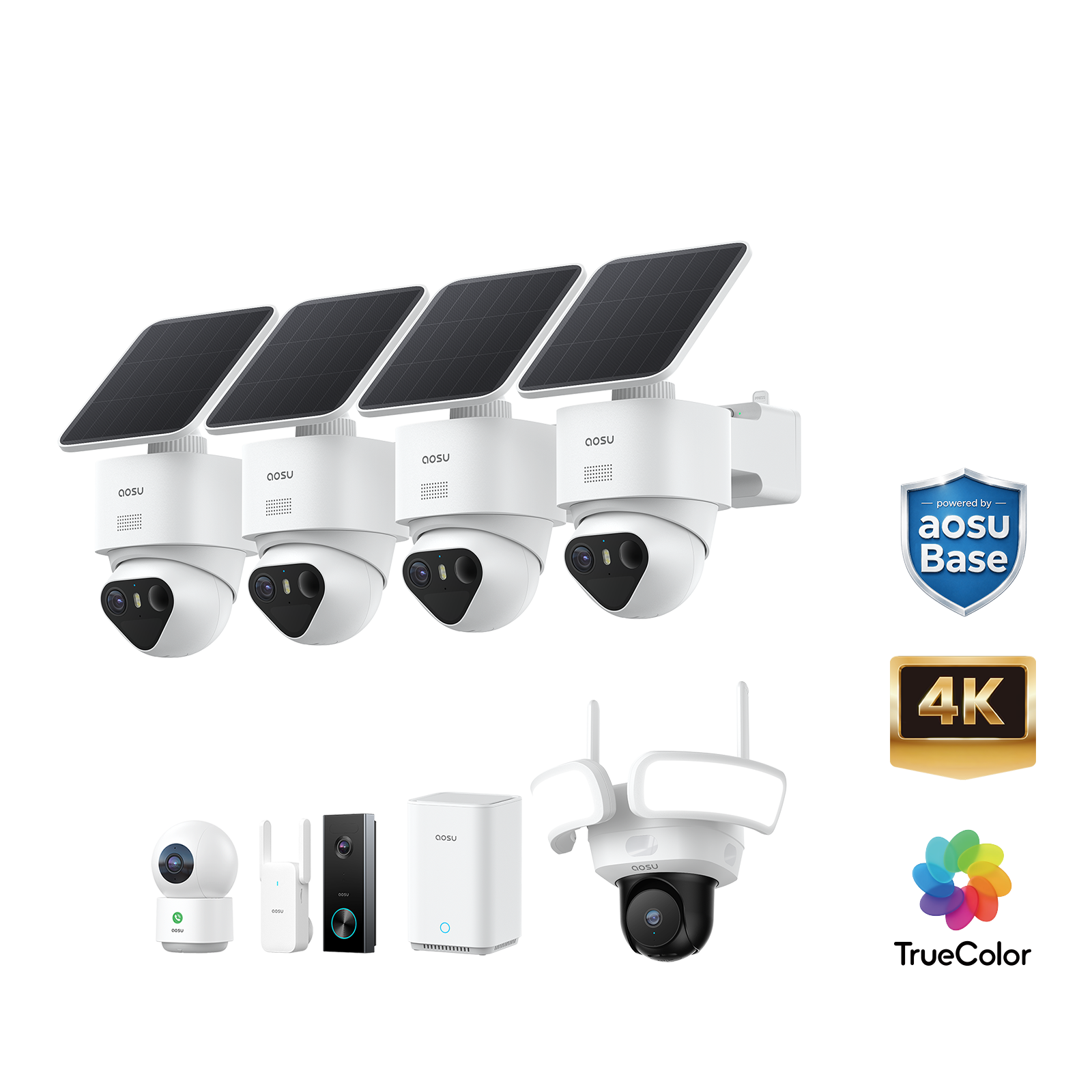 SolarCam T2 Ultra (New aosuBase System) + Video Doorbell Pro + Floodlight Cam Pro + IndoorCam P1 Pro